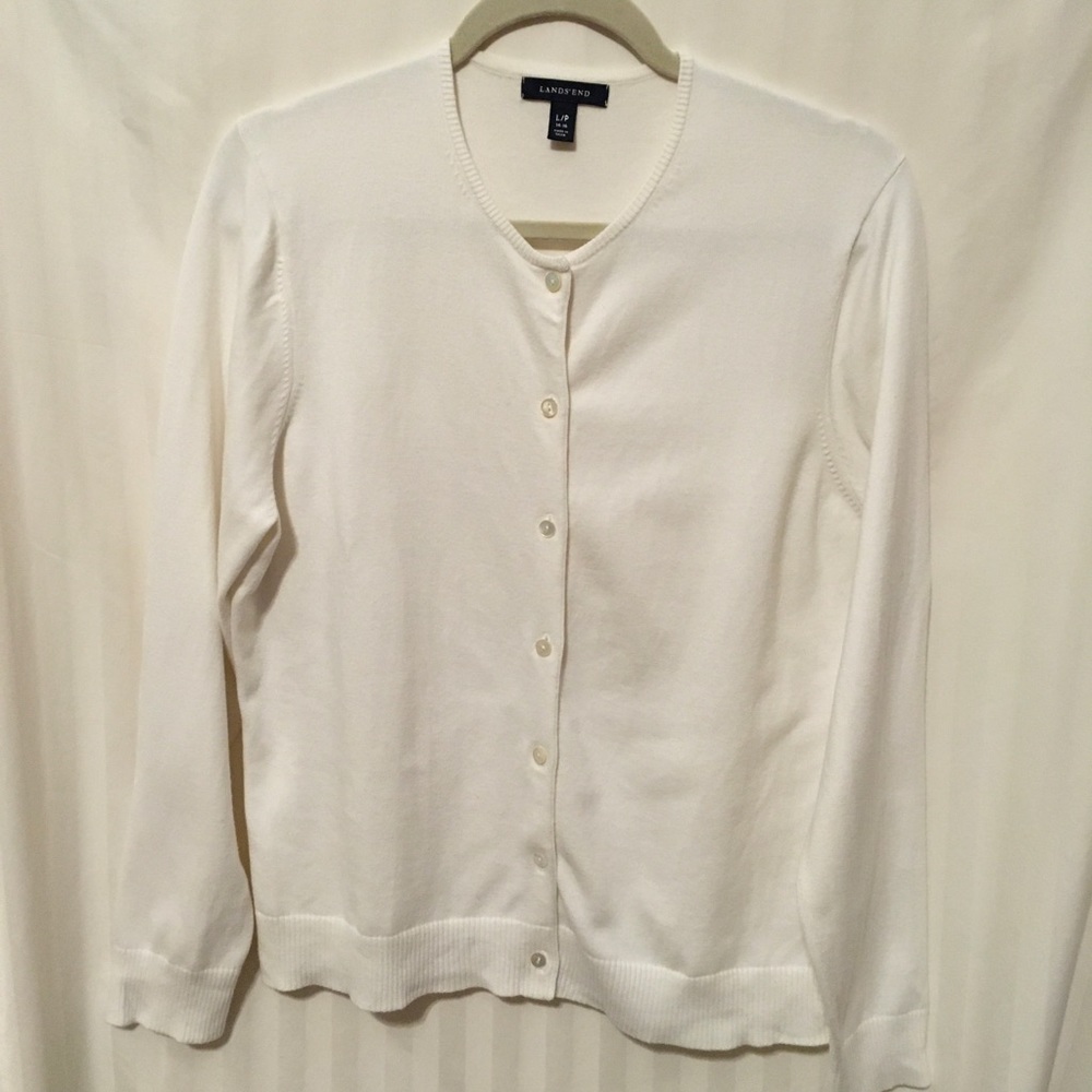 Beautiful Lands’ End Cardigan Soft White Sz L Pet